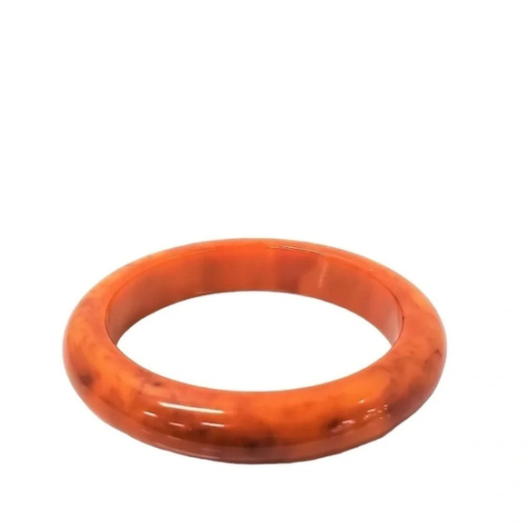 BAKELITE Vintage 1940s Marbled Tomato Red Swirl Bangle Bracelet MCM TESTED EUC - Picture 1 of 1